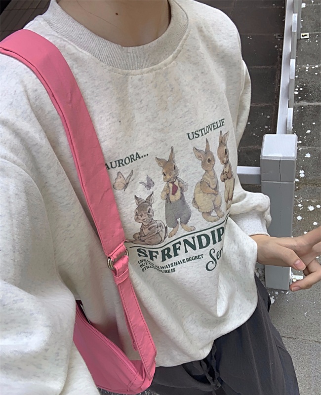 [봄가을캐주얼티/캠핑룩/루즈핏]라운드넥 토끼 맨투맨티셔츠